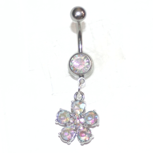 Dangly rainbow crystal Belly Button Ring - Picture 1 of 8
